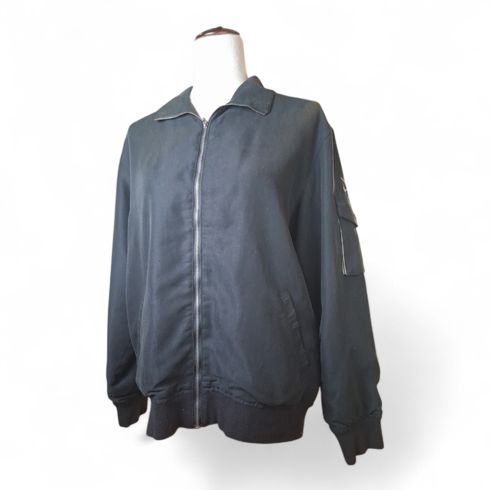 Stylish Black Bomber Jacket Size M